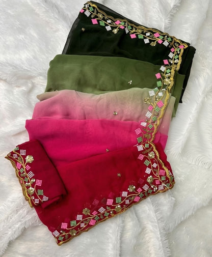 Women's Georgette Embroidered Saree With Unstitched Blouse 5.5 Mtr (Multi)