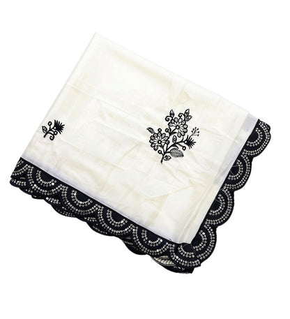 Women's Georgette Embroidered Saree With Unstitched Blouse 5.5 Mtr (White-Black)