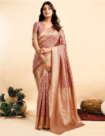 Women's Jacquard Printed Saree With Unstitched Blouse 5.5 Mtr (Peach)