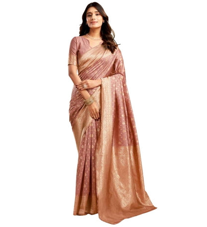 Women's Jacquard Printed Saree With Unstitched Blouse 5.5 Mtr (Peach)
