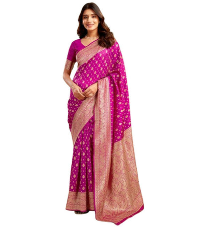 Women's Jacquard Printed Saree With Unstitched Blouse 5.5 Mtr (Pink)
