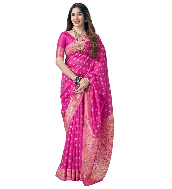 Women's Jacquard Printed Saree With Unstitched Blouse 5.5 Mtr (Pink)