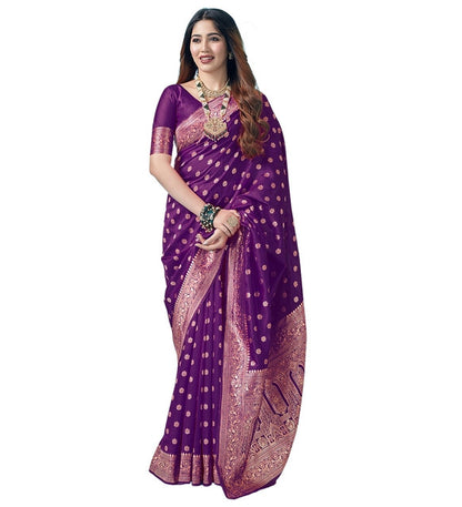 Women's Jacquard Printed Saree With Unstitched Blouse 5.5 Mtr (Purple)