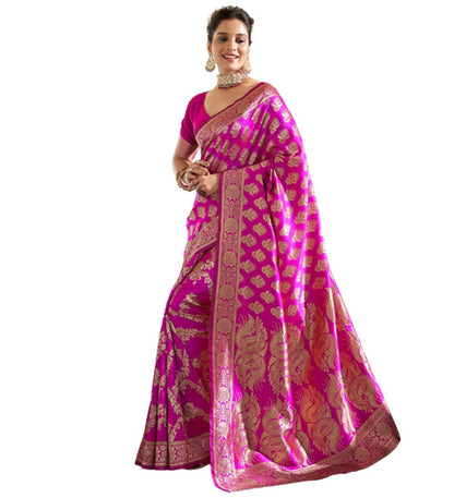 Women's Jacquard Printed Saree With Unstitched Blouse 5.5 Mtr (Pink)