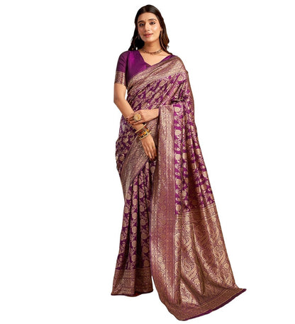 Women's Jacquard Printed Saree With Unstitched Blouse 5.5 Mtr (Purple)