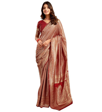 Women's Jacquard Printed Saree With Unstitched Blouse 5.5 Mtr (Maroon)