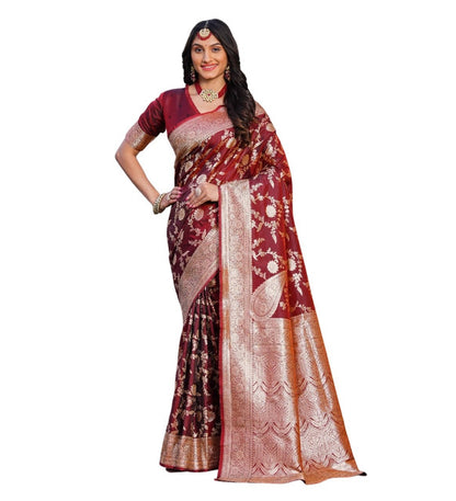 Women's Jacquard Printed Saree With Unstitched Blouse 5.5 Mtr (Maroon)