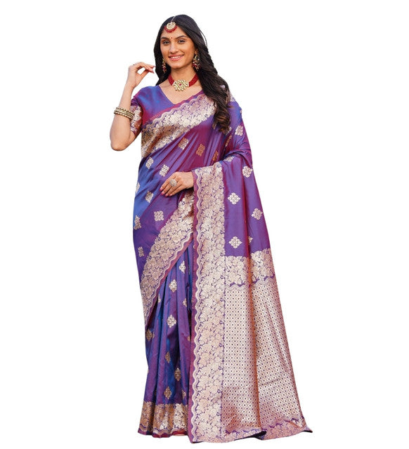 Women's Jacquard Printed Saree With Unstitched Blouse 5.5 Mtr (Purple)