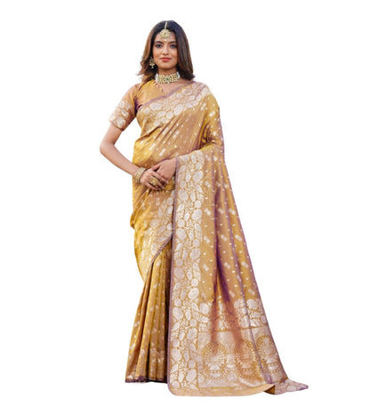 Women's Jacquard Printed Saree With Unstitched Blouse 5.5 Mtr (Mustard)