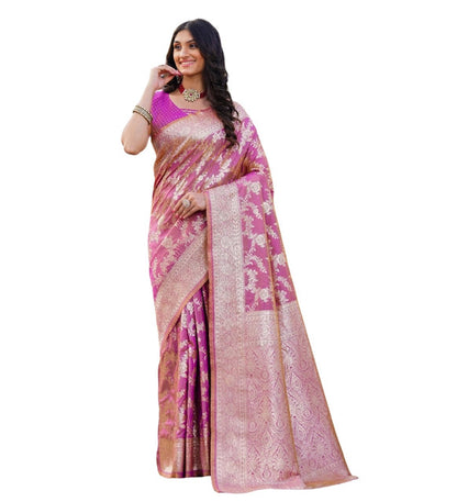 Women's Jacquard Printed Saree With Unstitched Blouse 5.5 Mtr (Pink)