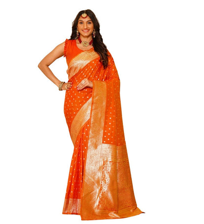 Women's Jacquard Printed Saree With Unstitched Blouse 5.5 Mtr (Orange)