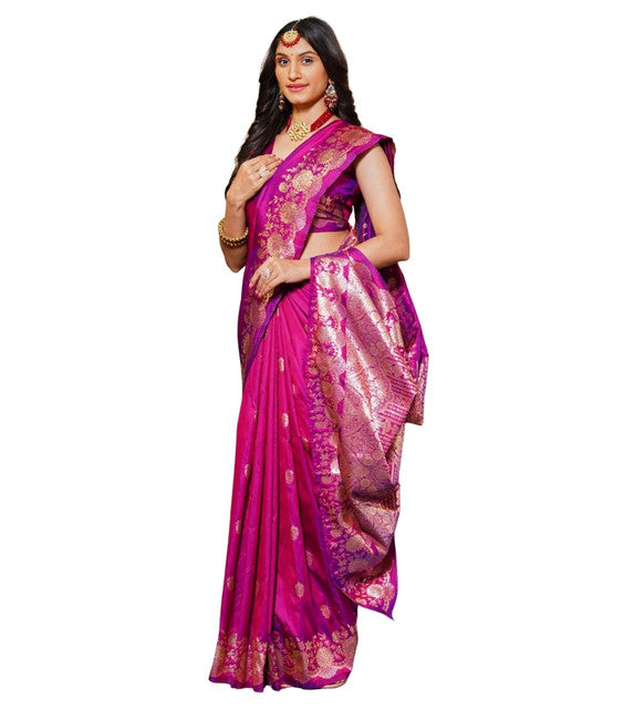 Women's Jacquard Printed Saree With Unstitched Blouse 5.5 Mtr (Magenta)