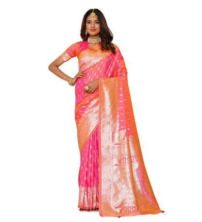 Women's Jacquard Printed Saree With Unstitched Blouse 5.5 Mtr (Pink)