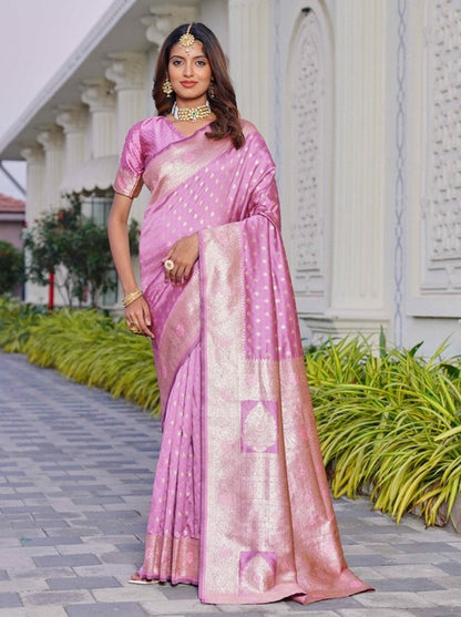 Women's Jacquard Printed Saree With Unstitched Blouse 5.5 Mtr (Lavender)