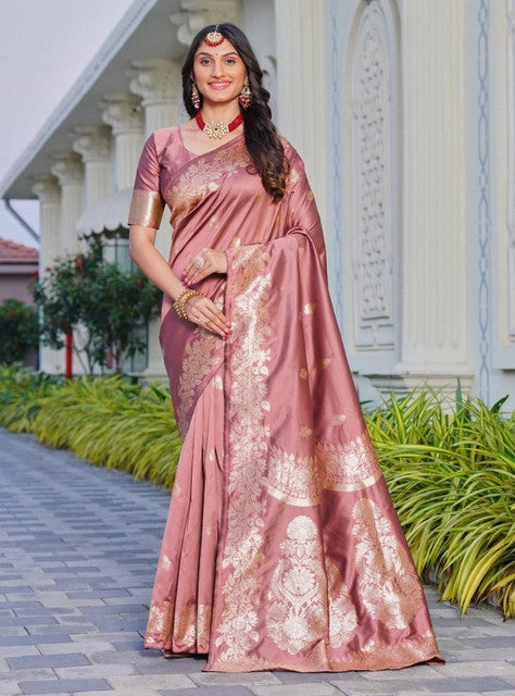 Women's Jacquard Printed Saree With Unstitched Blouse 5.5 Mtr (Pink)