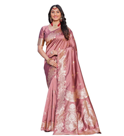 Women's Jacquard Printed Saree With Unstitched Blouse 5.5 Mtr (Pink)