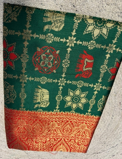 Women's Jacquard Printed Saree With Unstitched Blouse 5.5 Mtr (Bottle Green)