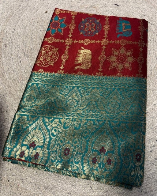 Women's Jacquard Printed Saree With Unstitched Blouse 5.5 Mtr (Maroon)