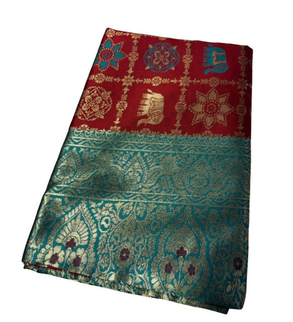 Women's Jacquard Printed Saree With Unstitched Blouse 5.5 Mtr (Maroon)