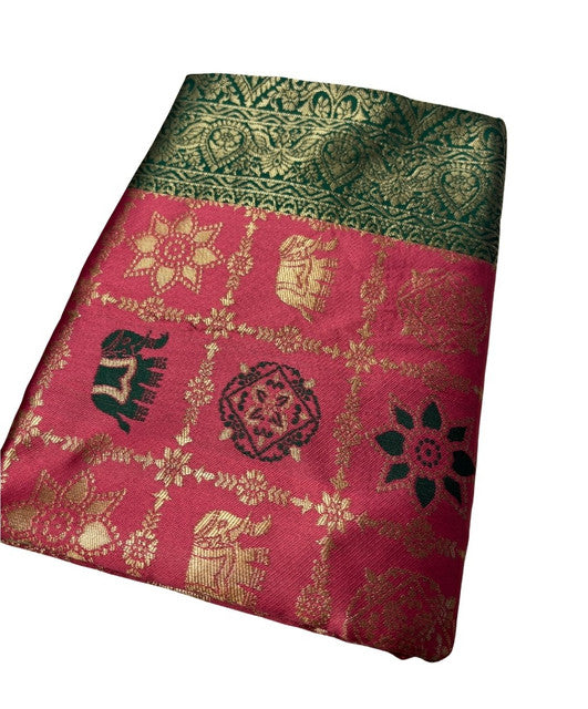 Women's Jacquard Printed Saree With Unstitched Blouse 5.5 Mtr (Pink)