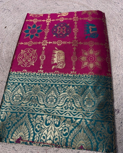 Women's Jacquard Printed Saree With Unstitched Blouse 5.5 Mtr (Magenta)
