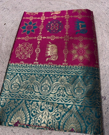 Women's Jacquard Printed Saree With Unstitched Blouse 5.5 Mtr (Magenta)