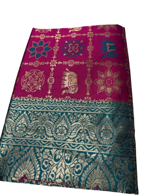Women's Jacquard Printed Saree With Unstitched Blouse 5.5 Mtr (Magenta)