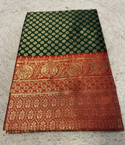 Women's Jacquard Printed Saree With Unstitched Blouse 5.5 Mtr (Dark Green)