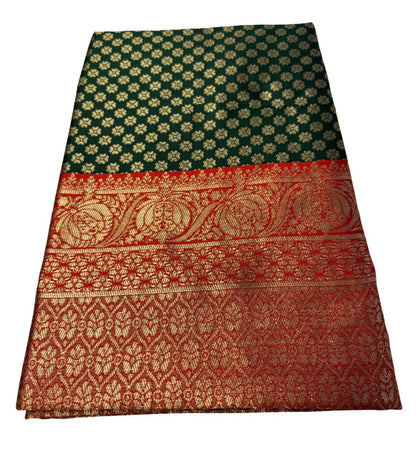 Women's Jacquard Printed Saree With Unstitched Blouse 5.5 Mtr (Dark Green)