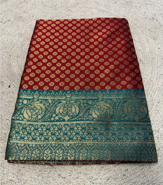 Women's Jacquard Printed Saree With Unstitched Blouse 5.5 Mtr (Maroon)
