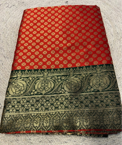 Women's Jacquard Printed Saree With Unstitched Blouse 5.5 Mtr (Red)