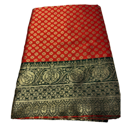 Women's Jacquard Printed Saree With Unstitched Blouse 5.5 Mtr (Red)