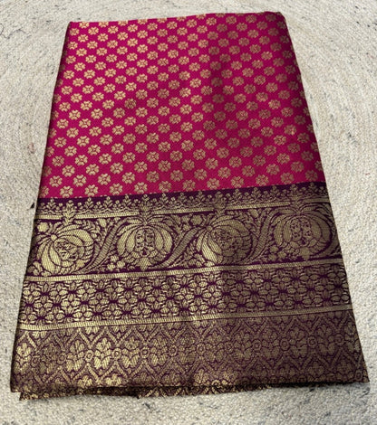 Women's Jacquard Printed Saree With Unstitched Blouse 5.5 Mtr (Pink)