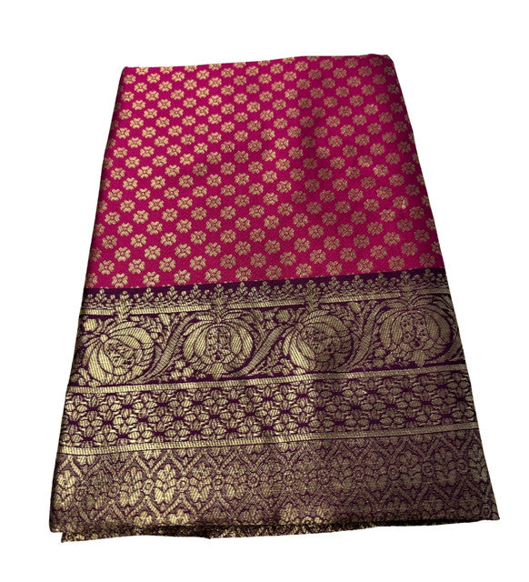 Women's Jacquard Printed Saree With Unstitched Blouse 5.5 Mtr (Pink)