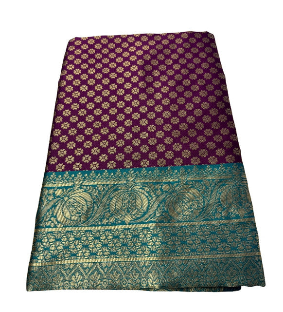 Women's Jacquard Printed Saree With Unstitched Blouse 5.5 Mtr (Purple)