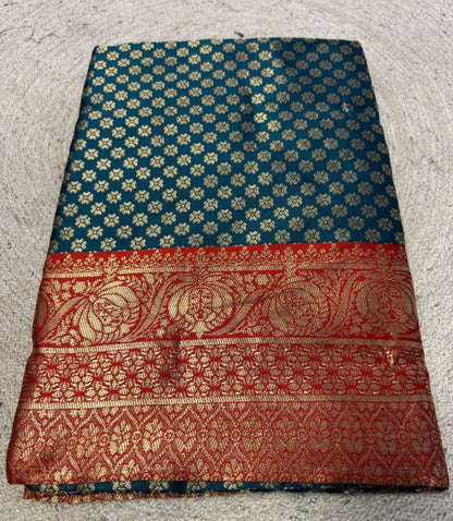 Women's Jacquard Printed Saree With Unstitched Blouse 5.5 Mtr (Teal)