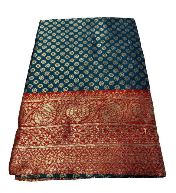 Women's Jacquard Printed Saree With Unstitched Blouse 5.5 Mtr (Teal)