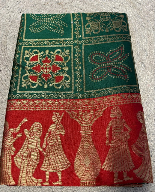 Women's Jacquard Printed Saree With Unstitched Blouse 5.5 Mtr (Green)