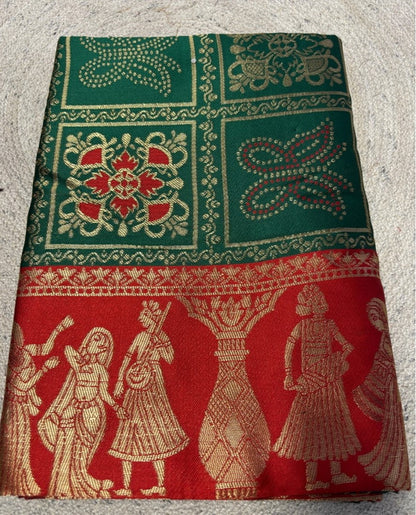 Women's Jacquard Printed Saree With Unstitched Blouse 5.5 Mtr (Green)