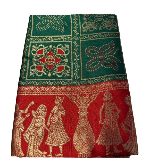 Women's Jacquard Printed Saree With Unstitched Blouse 5.5 Mtr (Green)