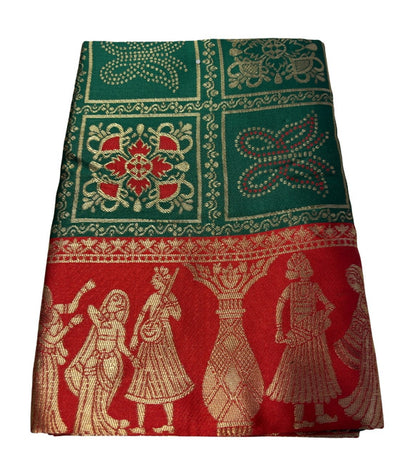 Women's Jacquard Printed Saree With Unstitched Blouse 5.5 Mtr (Green)