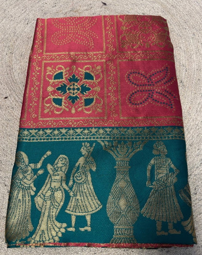 Women's Jacquard Printed Saree With Unstitched Blouse 5.5 Mtr (Pink)