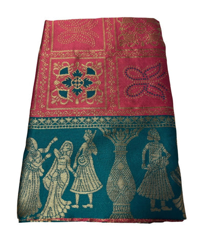 Women's Jacquard Printed Saree With Unstitched Blouse 5.5 Mtr (Pink)