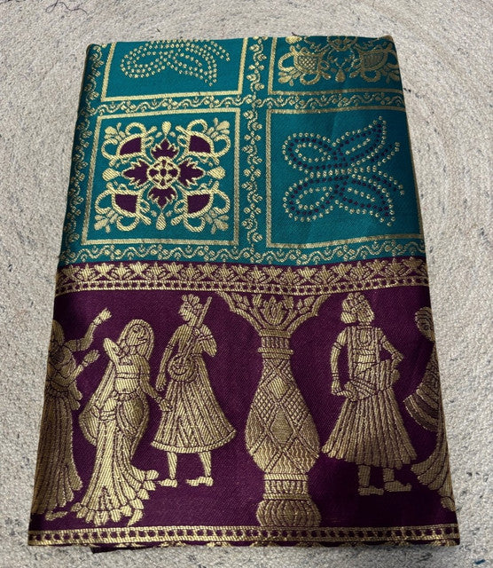 Women's Jacquard Printed Saree With Unstitched Blouse 5.5 Mtr (Teal)