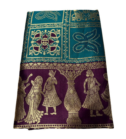 Women's Jacquard Printed Saree With Unstitched Blouse 5.5 Mtr (Teal)
