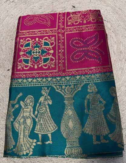 Women's Jacquard Printed Saree With Unstitched Blouse 5.5 Mtr (Magenta)