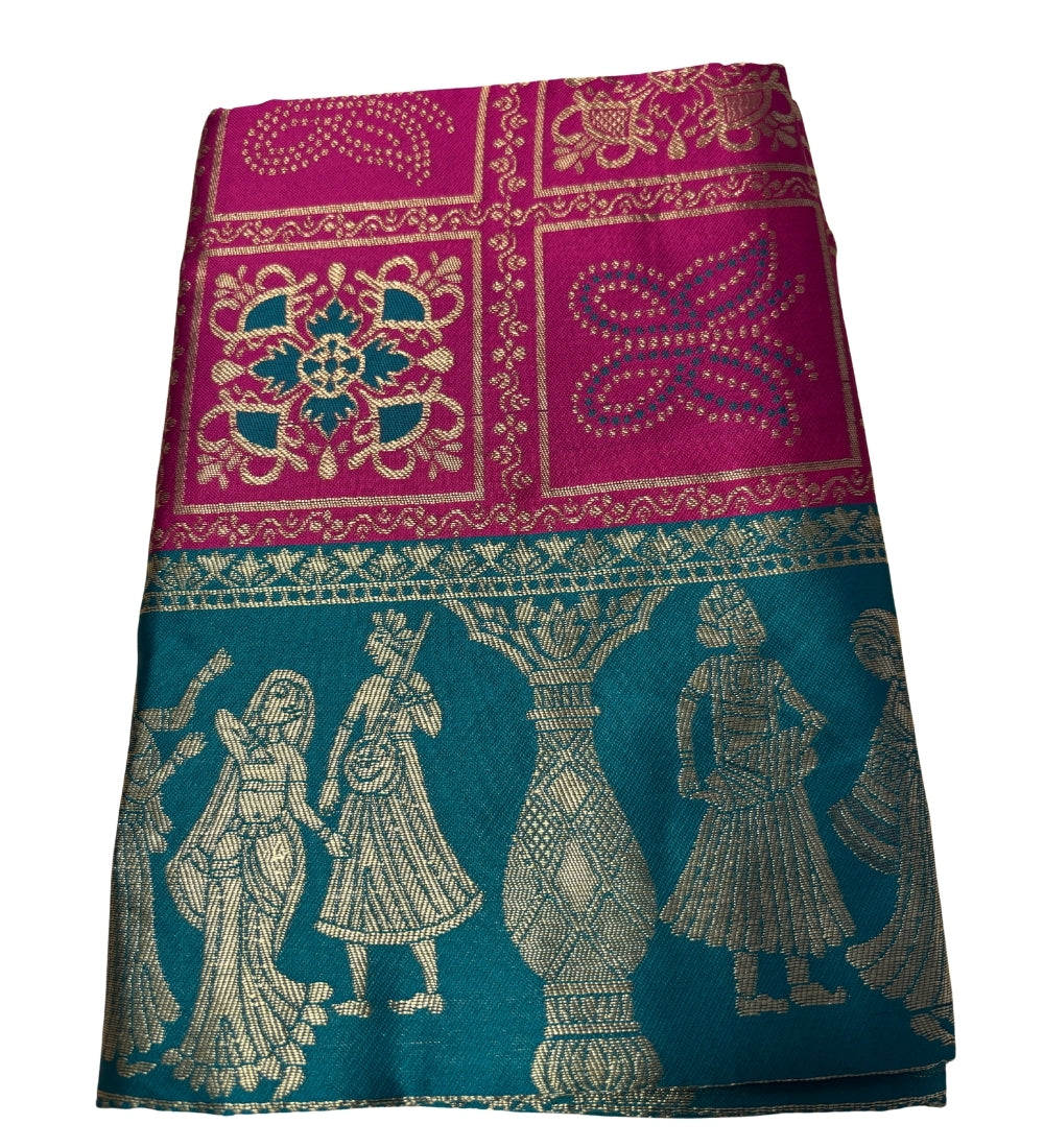 Women's Jacquard Printed Saree With Unstitched Blouse 5.5 Mtr (Magenta)