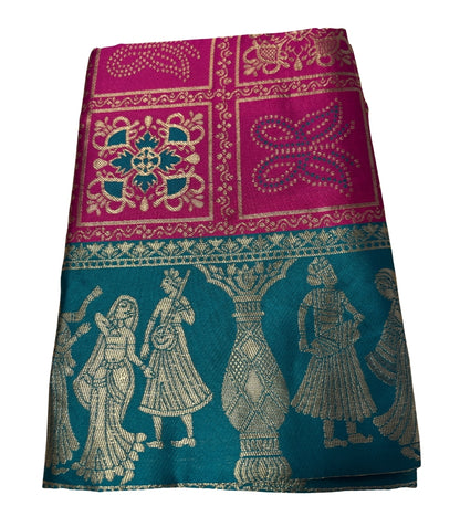 Women's Jacquard Printed Saree With Unstitched Blouse 5.5 Mtr (Magenta)