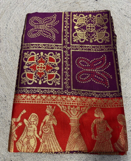 Women's Jacquard Printed Saree With Unstitched Blouse 5.5 Mtr (Wine)