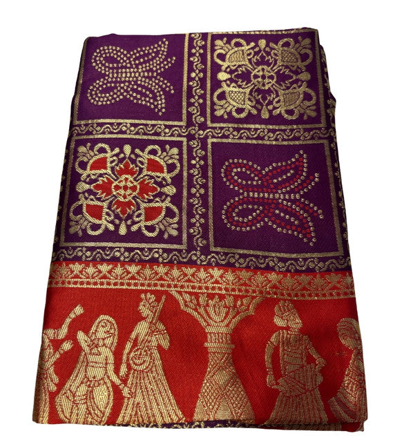 Women's Jacquard Printed Saree With Unstitched Blouse 5.5 Mtr (Wine)